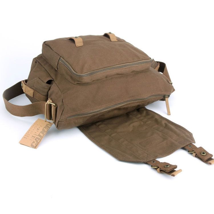 Caden Axelväska för kameran i canvas kaffe 38x18x23cm