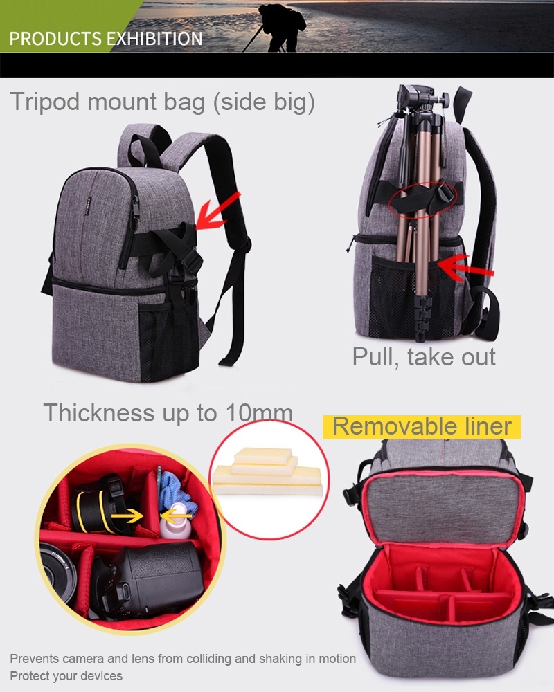 Huwang Multifunktionell ryggsäck för kameran