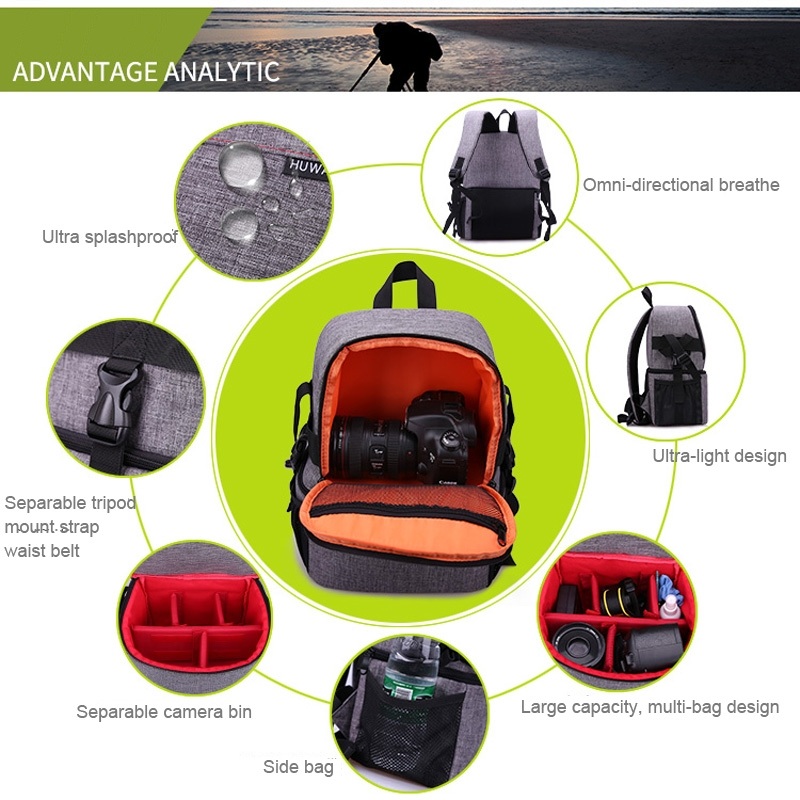 Huwang Multifunktionell ryggsäck för kameran