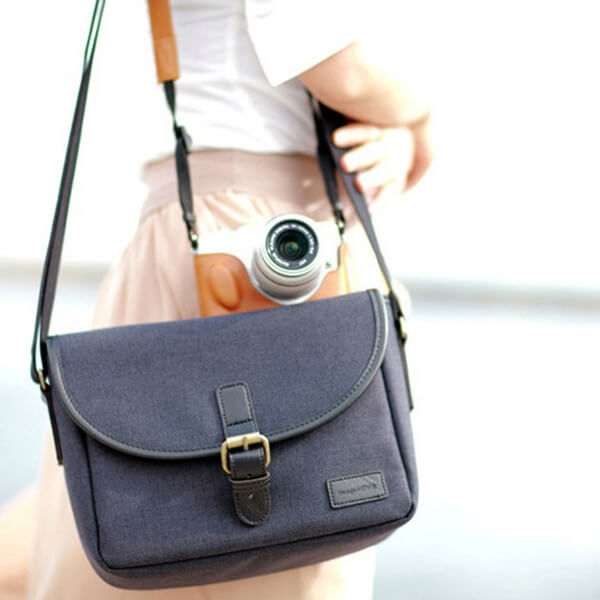Kameraväska i canvas – grå (25x12x18 cm)