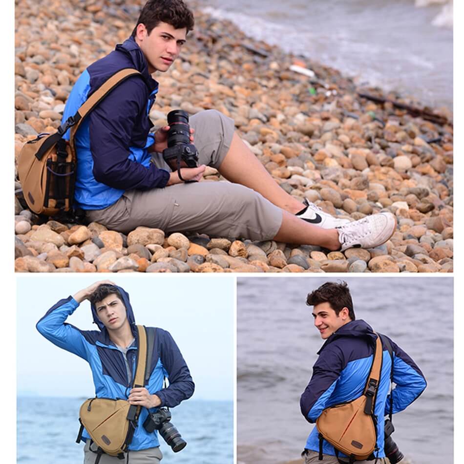 Caden Kameraväska svart med axelrem & regnskydd