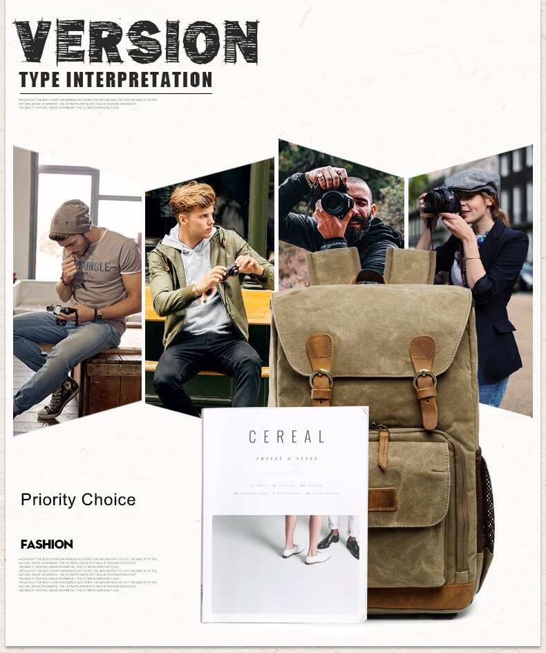 Kameraryggsäck Grå/blå Batik Canvas med breda axelremmar 30x19x42cm