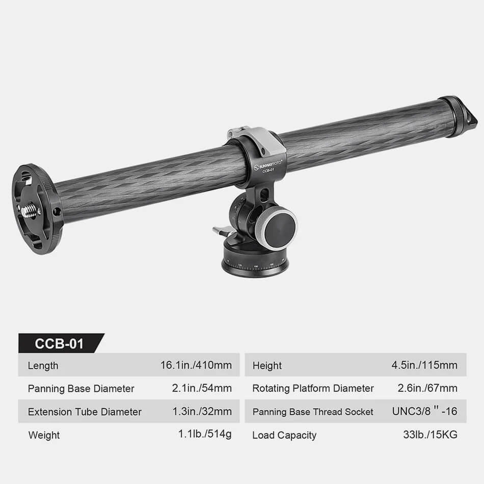 Sunwayfoto CCB-01 Mittpelare 360° roterbar av kolfiber med 2-vägshuvud