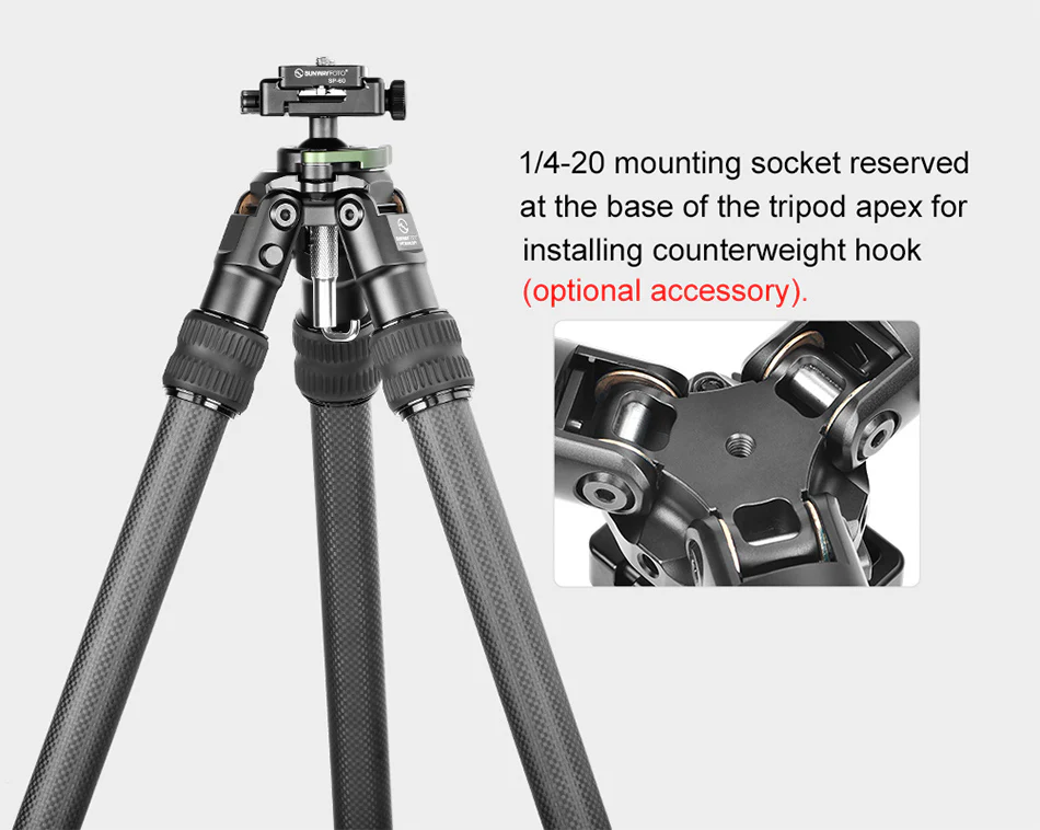 Sunwayfoto HT2820CSPI-S kulfiberstativ 124 cm med integreret kuglehoved og Arca