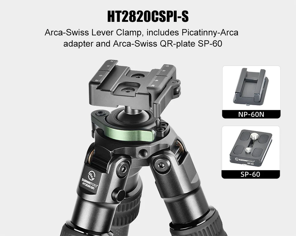 Sunwayfoto HT2820CSPI-S kulfiberstativ 124 cm med integreret kuglehoved og Arca
