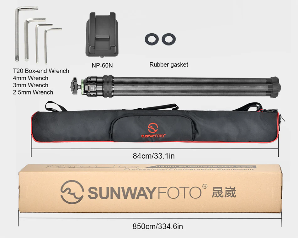 Sunwayfoto HT2820CSPI-S kulfiberstativ 124 cm med integreret kuglehoved og Arca