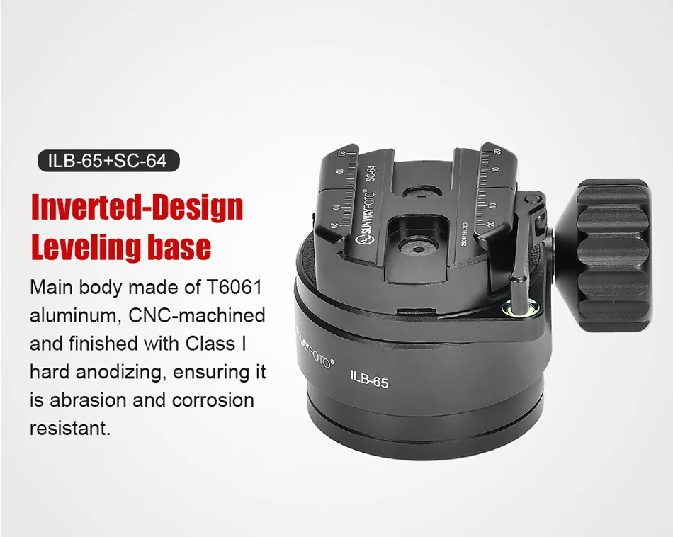 Sunwayfoto ILB-65+SC-64 65 mm nivelleringsbase med Arca-Swiss hurtigkobling