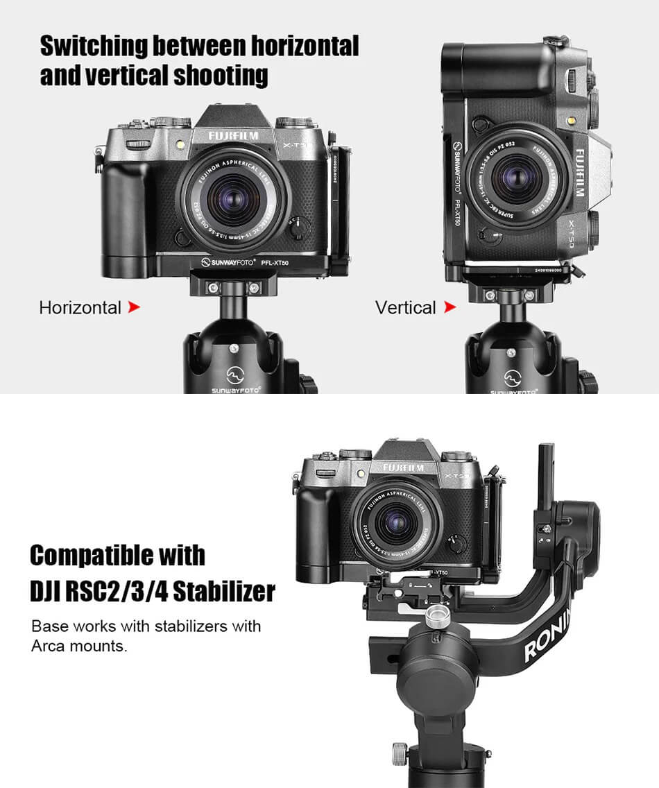 Sunwayfoto L-Bracket med handgrepp för Fujifilm X-T50