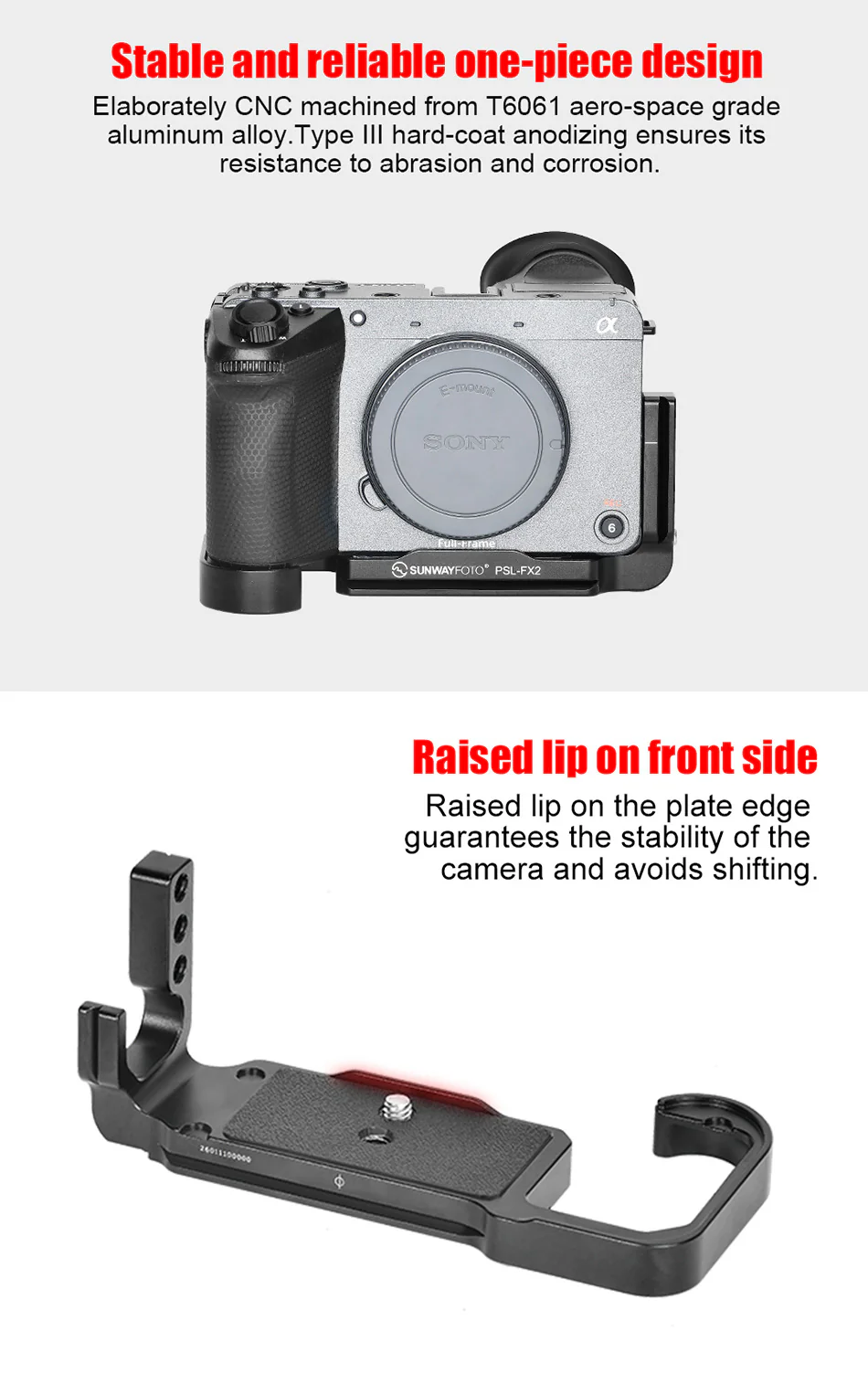 Sunwayfoto PSL-FX2 L-bracket til Sony FX2 Arca-kompatibel