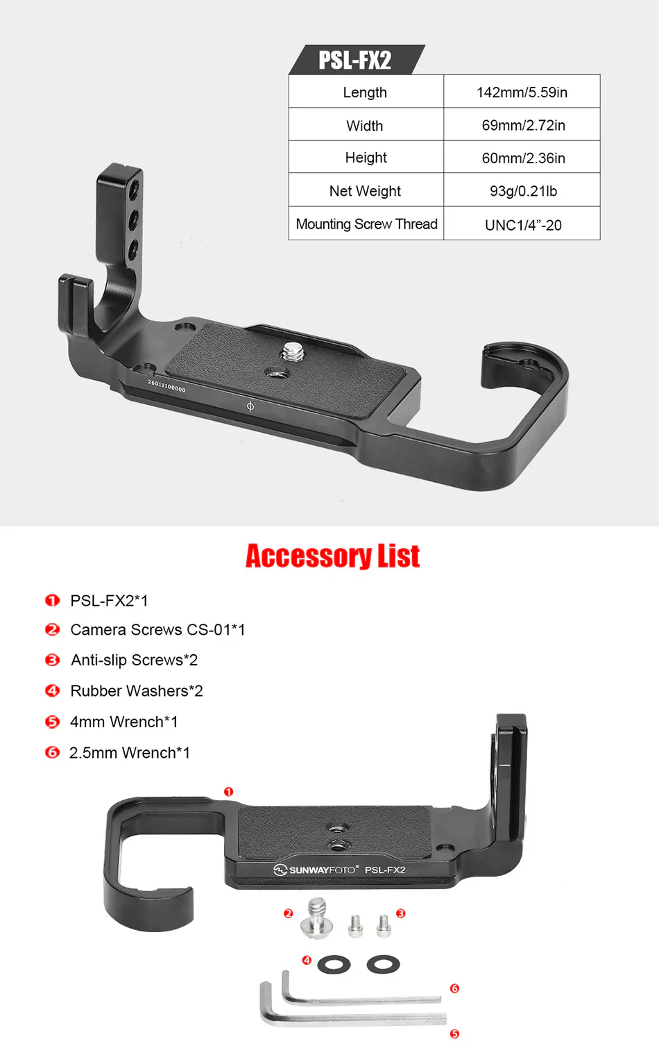 Sunwayfoto PSL-FX2 L-bracket til Sony FX2 Arca-kompatibel