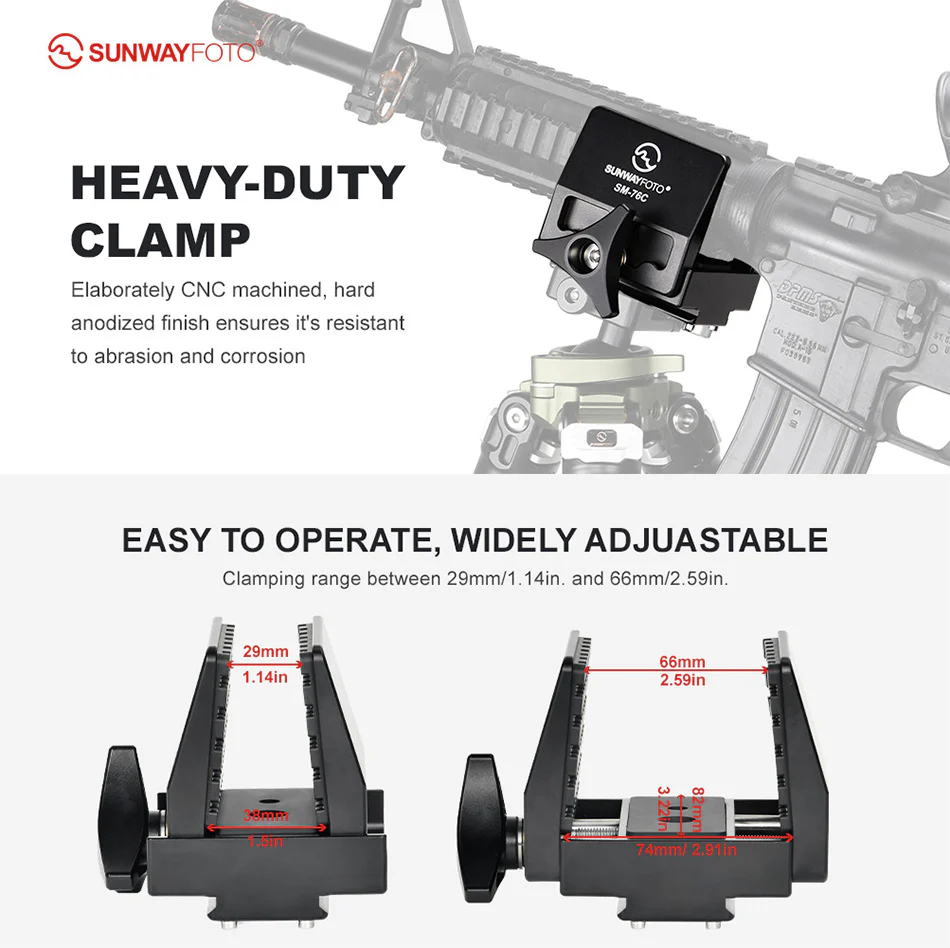 Sunwayfoto SM-76C Saddle Mount – kraftigt beslag til stativ med Arca-Swiss