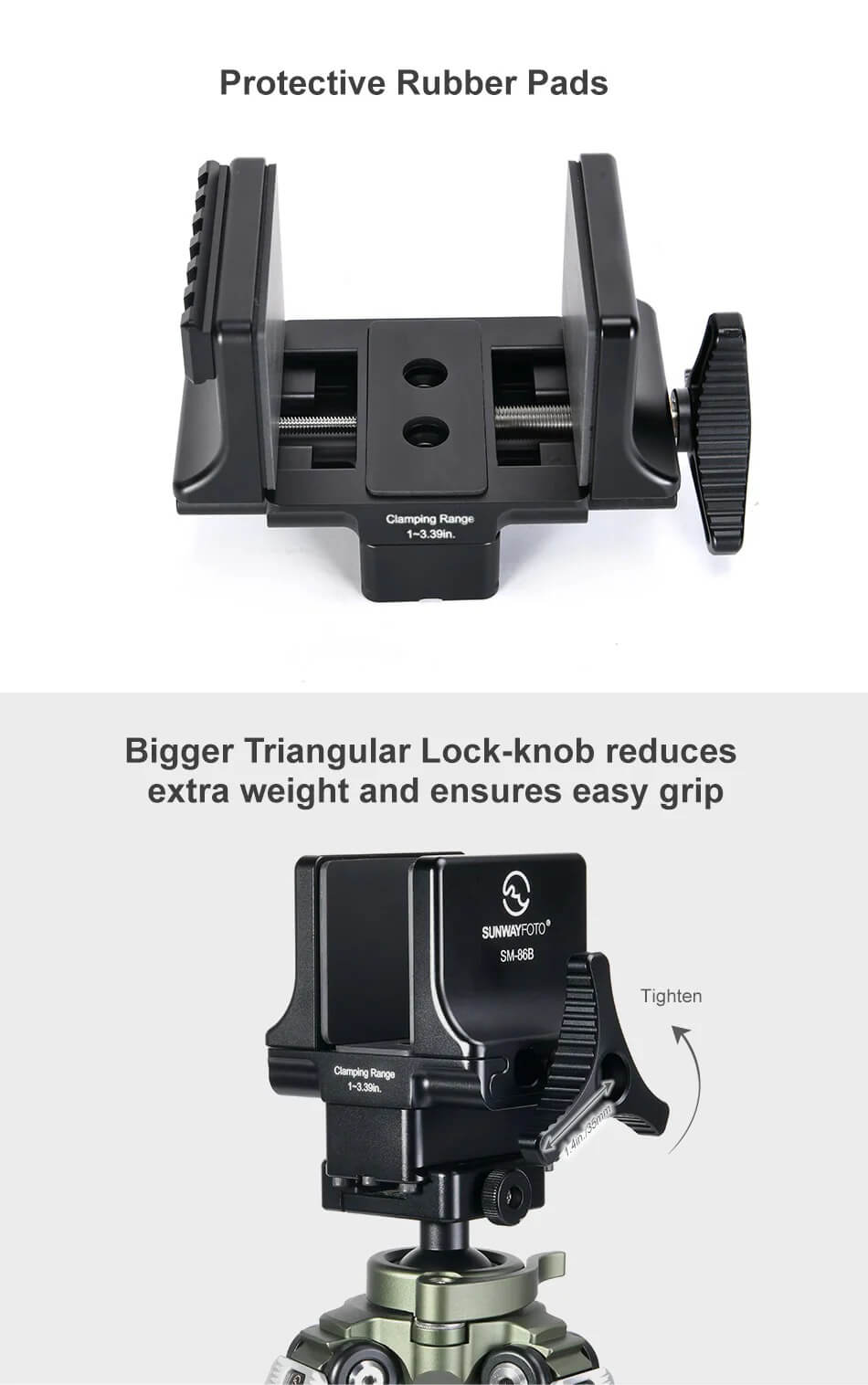 Sunwayfoto SM-86B – Robust Sadelfäste för Jakt och Arca Swiss stativ