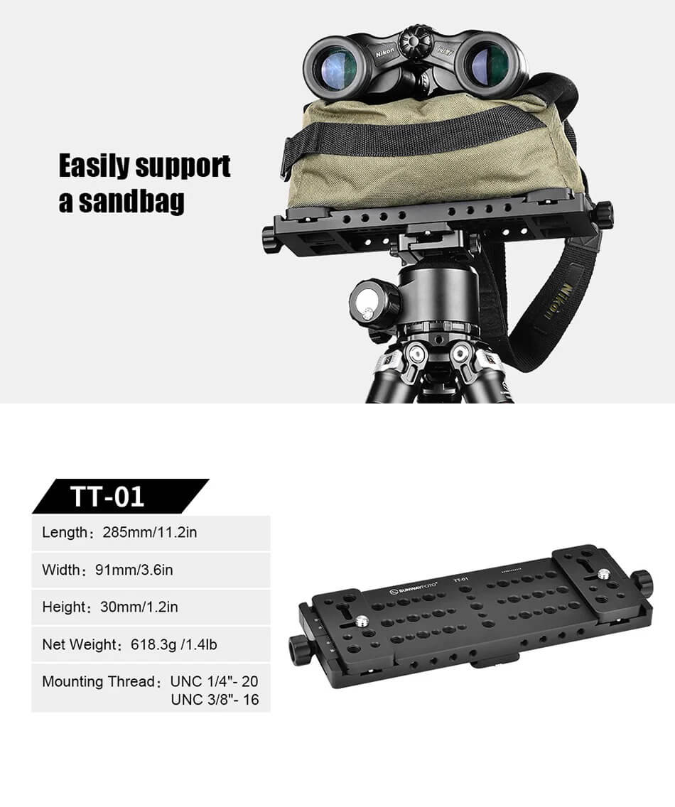 Sunwayfoto TT-01 Monteringsplattform 285×91 mm med Arca-skena