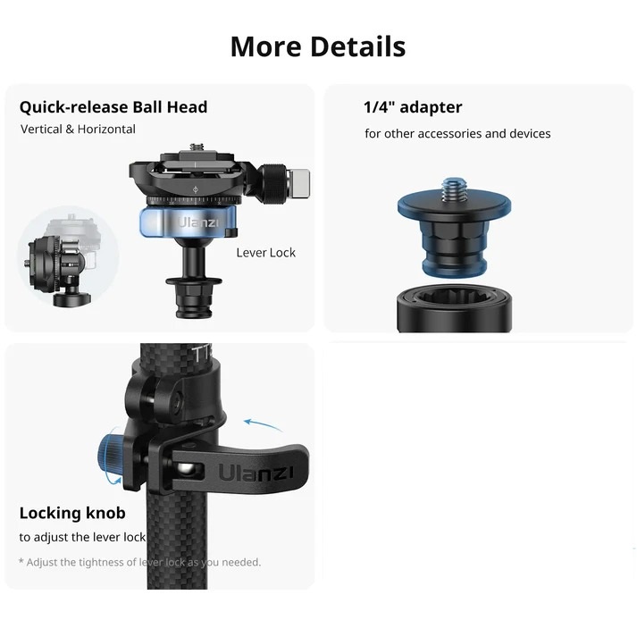 Ulanzi TT35 Enbensstativ av kolfiber med kulled