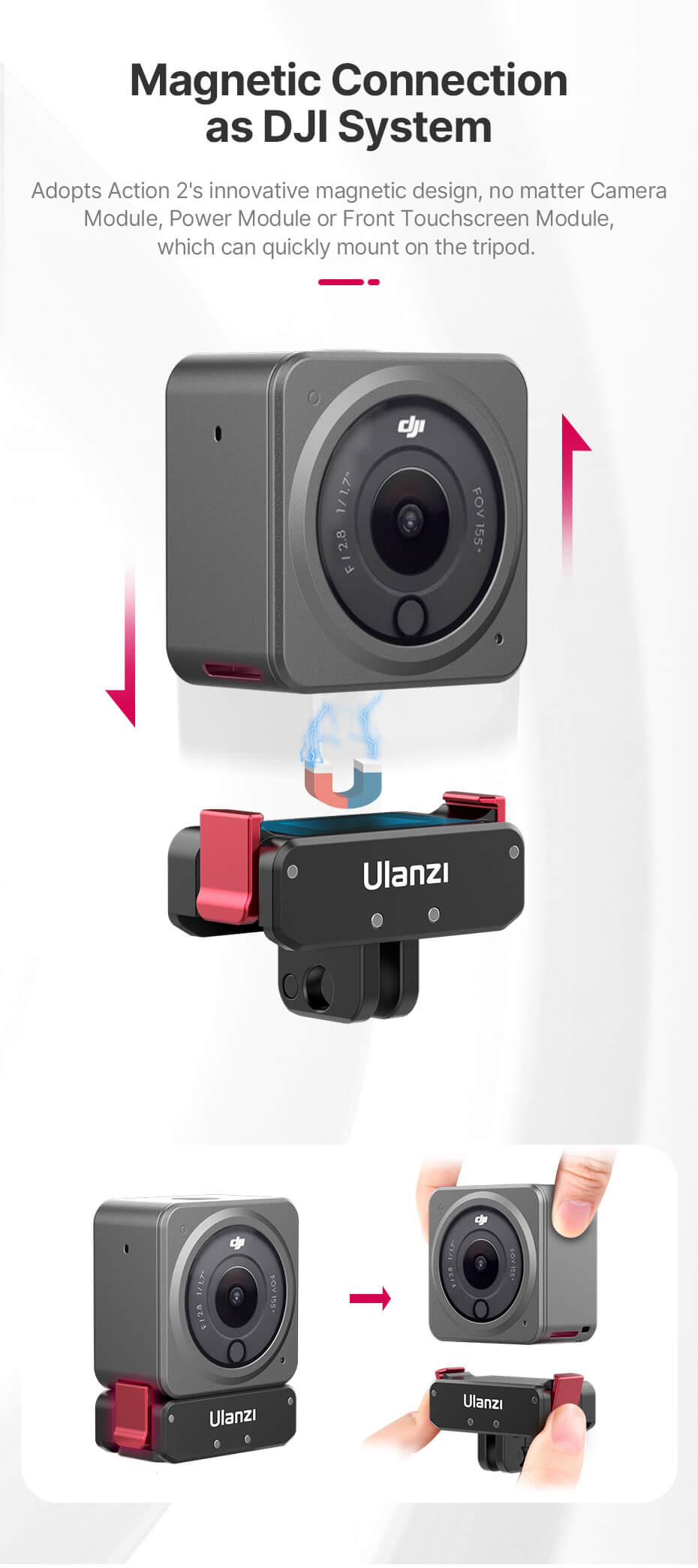 Ulanzi Folding Fingers med 1/4- gevind og magnetbeslag til Osmo Action 2/3/4