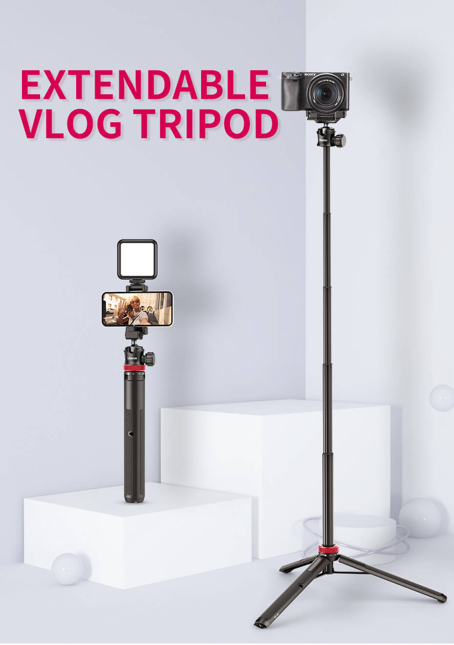 Ulanzi Stativ & Selfiepinne 109cm 2-i-1-paket för kamera och mobil