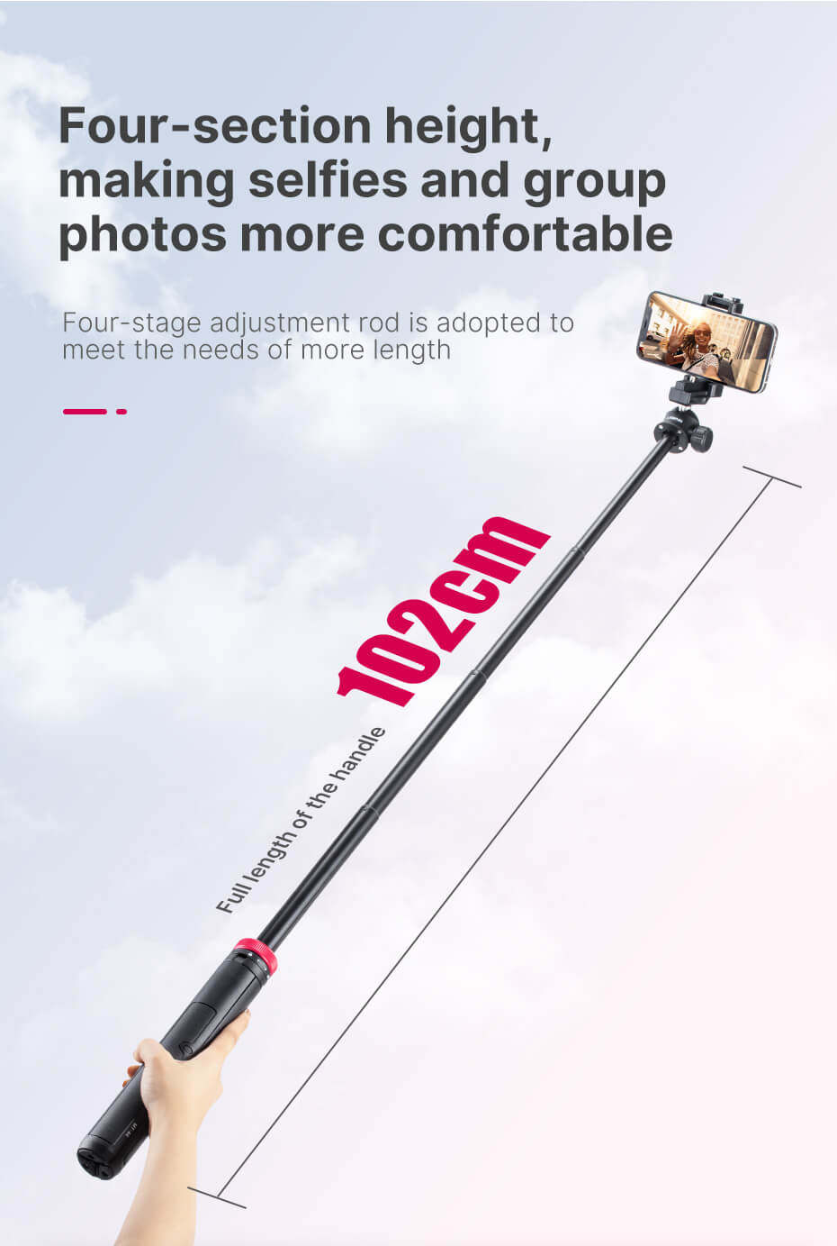 Ulanzi Stativ & Selfiepinne 109cm 2-i-1-paket för kamera och mobil