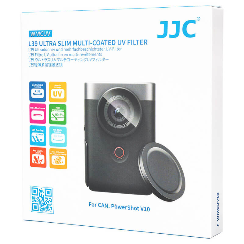 JJC L39 Slim UV-filter og objektivdæksel til Canon PowerShot V10
